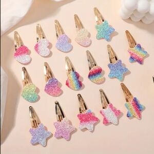 Star heart sparkle Hair clips girls women rainbow pink